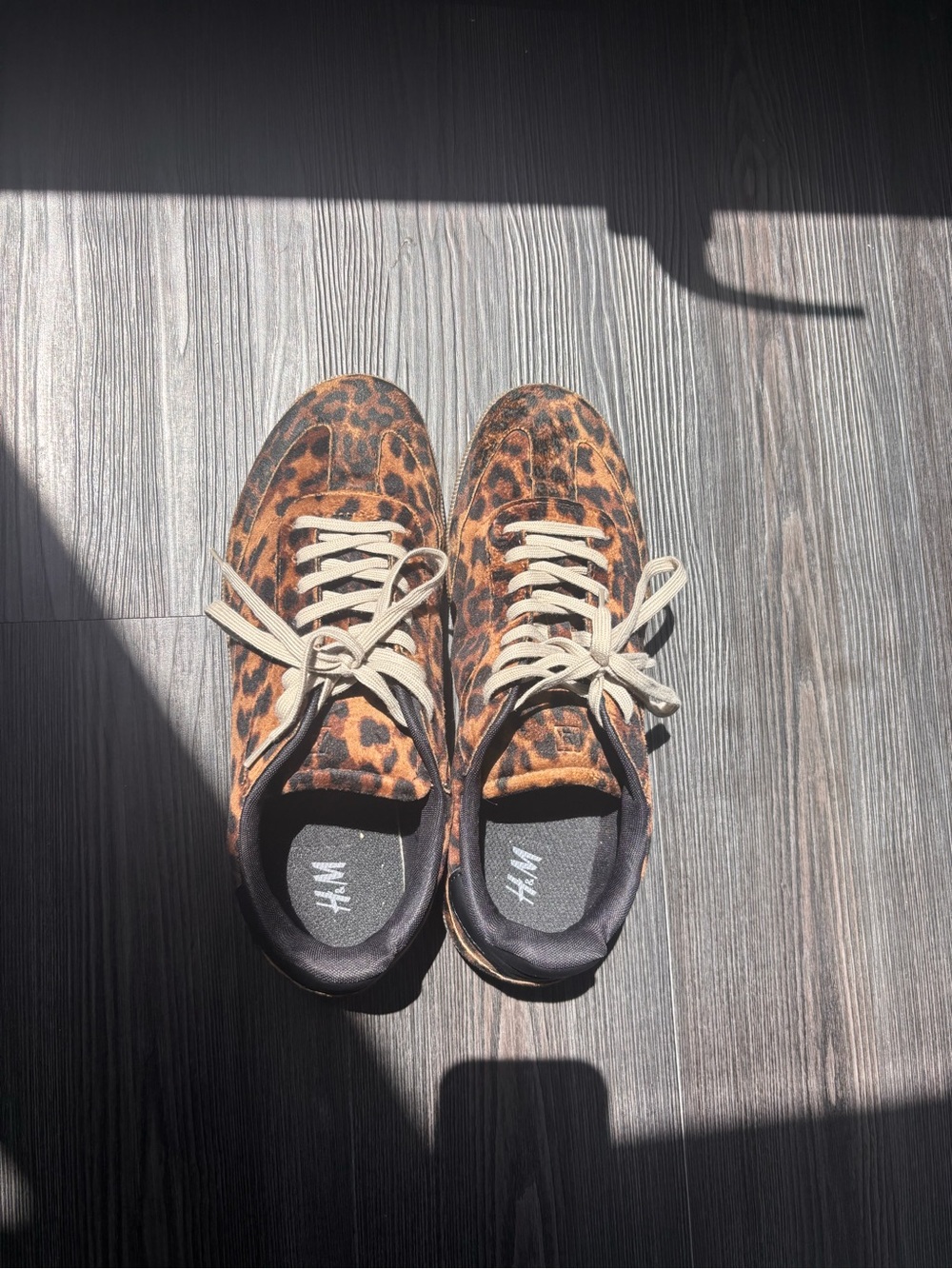 H&M Leopard-Print Low-Top Sneakers in Brown and Black